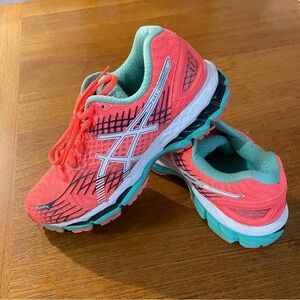 Salmon Pink and Mint Green ASICS Sneakers